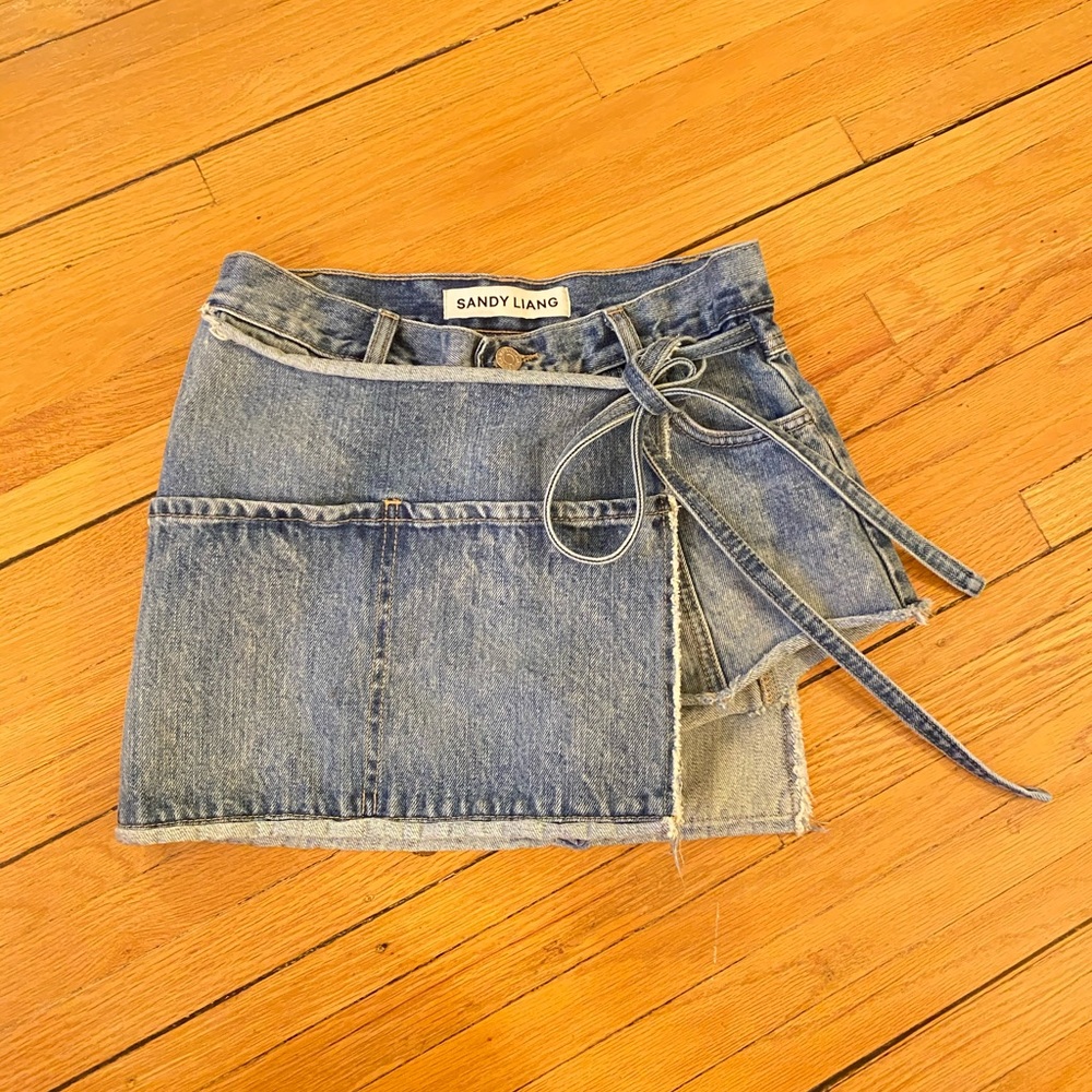 Sandy Liang Denim Wrap Mini Skort in Light Blue